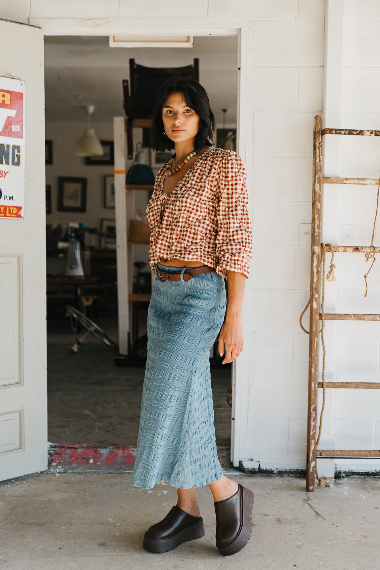 Skye - Denim Textured Midi Skirt